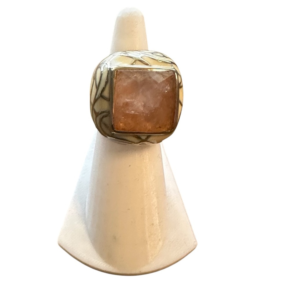 Vintage Rose Quartz Enamel Statement Ring